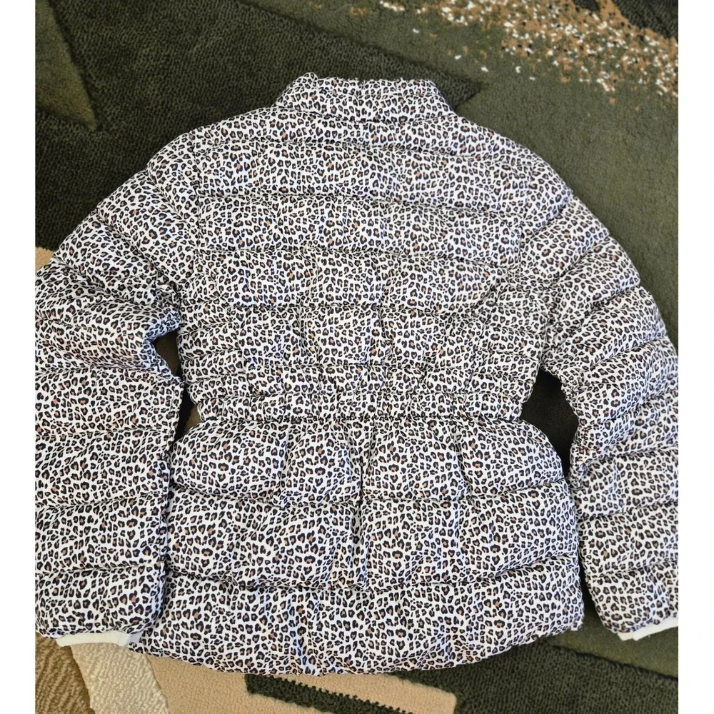Gap Kids Girls Leopard Puffer Jacket Hooded Zip Up Lined Warm Outerwear Medium - Picture 5 of 7